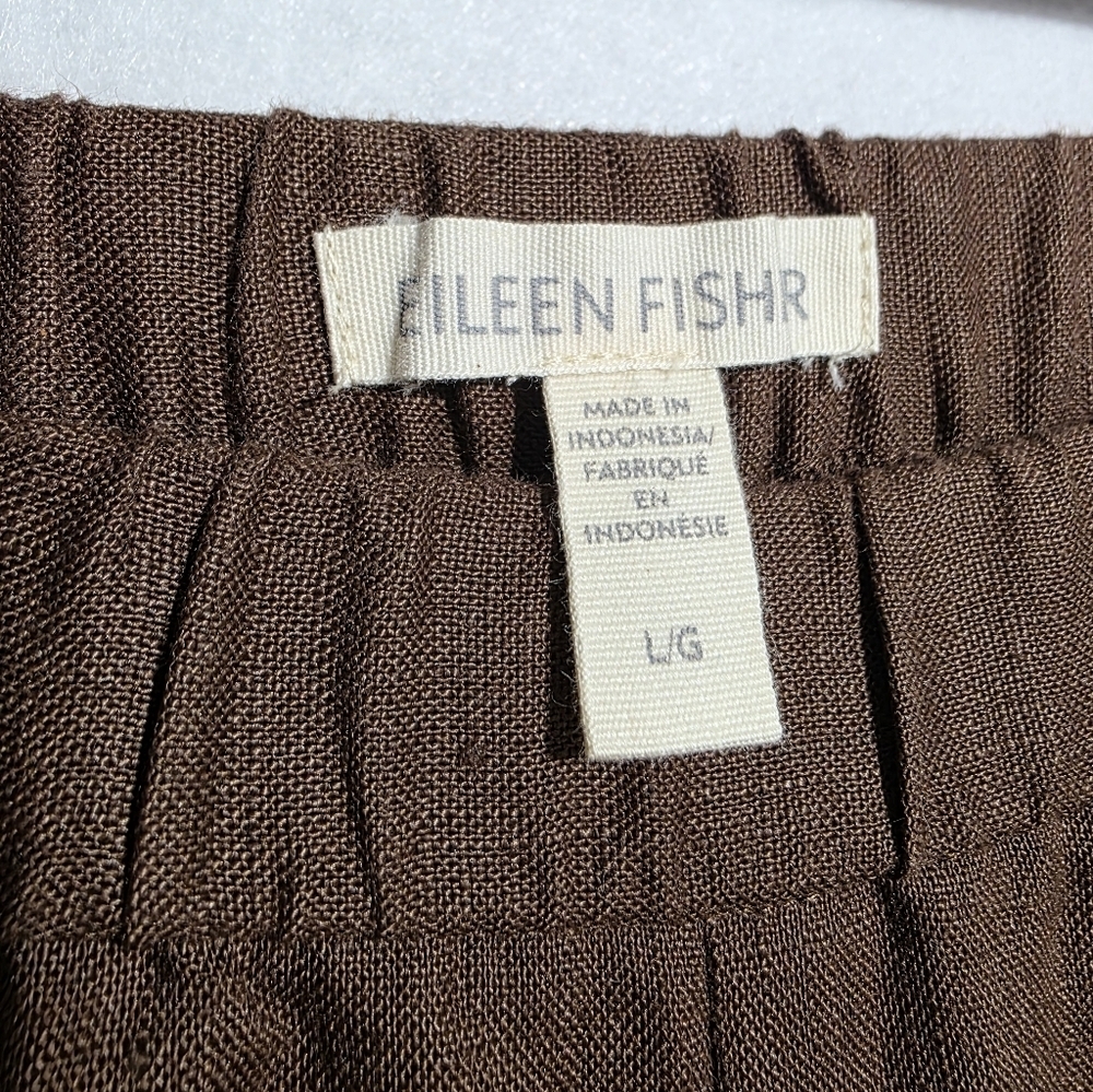 EUC EILEEN FISHER ORGANIC LINEN BROWN ELASTIC WAIST PANTS SZ L - Picture 5 of 6